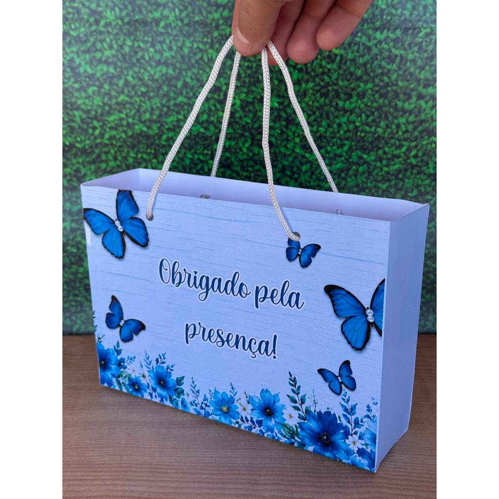 Sacolinha Surpresa G Borboleta Azul Jardim G PEGUE E MONTE (ENVIO RÁPIDO) aniversário/personalizados chá festa infantil