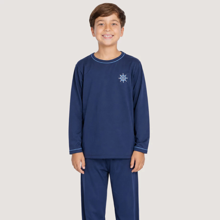 Pijama de Frio Infantil Menino Inverno Liso Macio Confortável
