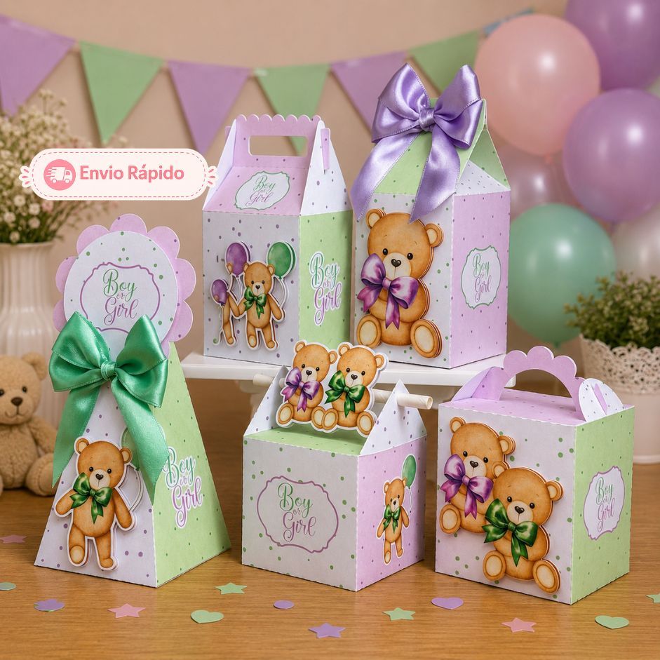 Kit Festa Personalizado Ursinhos Verde e Lilás | Lembrancinha de Aniversário | Chá revelação