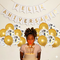 Kit Festa Pronta Aniversário Balão Tranparente Confete Faixa Feliz Aniversário Velas Espiral LED Rosa Azul Dourado Prata
