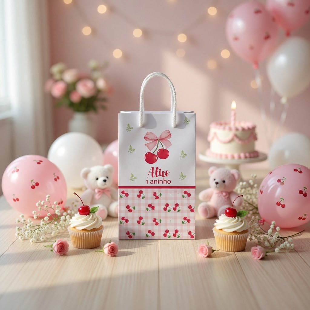 Sacolinha Surpresa Personalizada Cerejinha - Lembrancinha Festa Infantil Aniversário