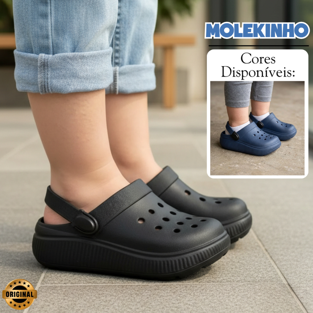 Sandália Infantil Molekinho Meninos Babuche Maleável Clog Confortável Leve Dia a Dia Original