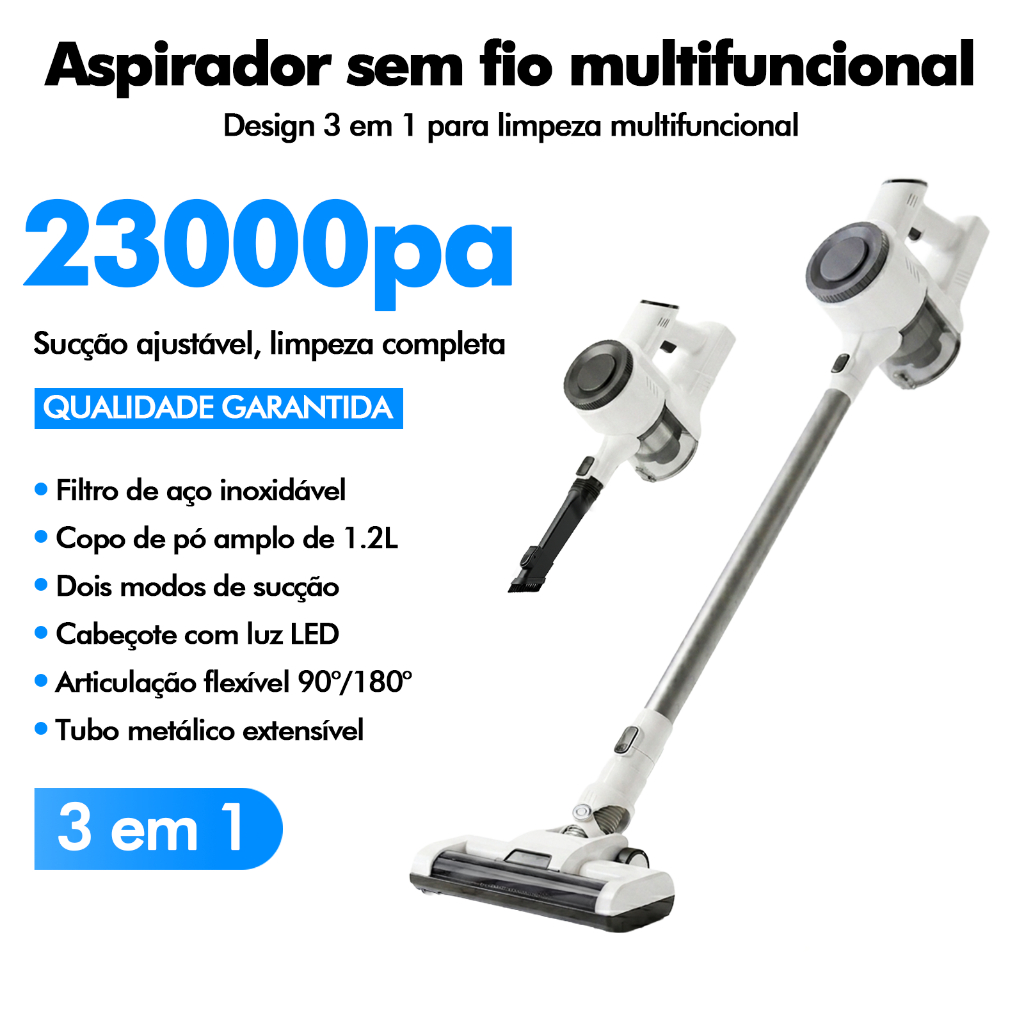 COIBEU Aspirador de Pó Vertical Sem Fio 3 em 1 Bivolt com Haste Sucção Forte de 23000Pa