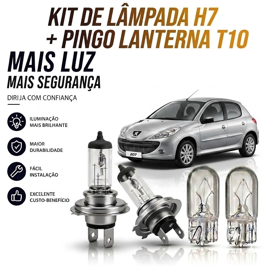 Lampada farol BAIXO + LANTERNA PEUGEOT 207 2008 ATÉ 2014
