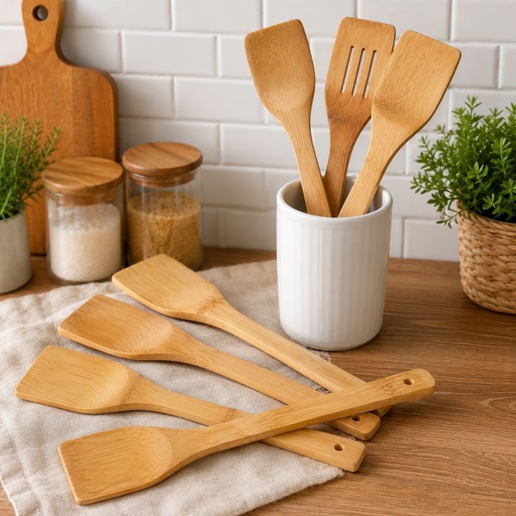 Espátula De Madeira Utensílios De Bambu Cozinha Colher De Pau Casa 29x6cm Resistente Multiuso
