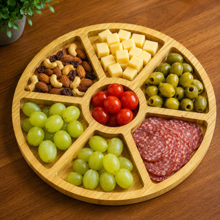 Petisqueira Modelo Roda Tipo Bambu 7 Divisórias MDF 29cm Mesa Aperitivo Churrasco Festa
