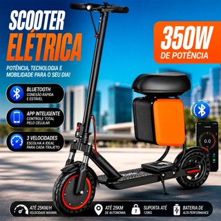 Patinete Elétrico Dobrável Portátil 30km/h Com Banco e Com Bolsa 350w Preto