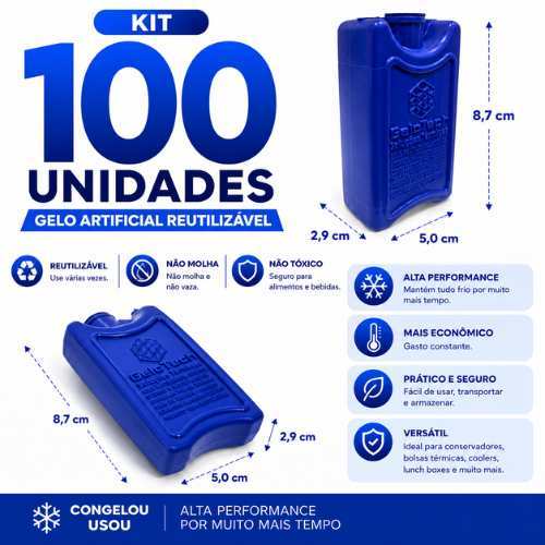 Gelo em gel artificial reutilizavel rigido 100 ml 100 unidades placa bolsa gelox cooler transporte