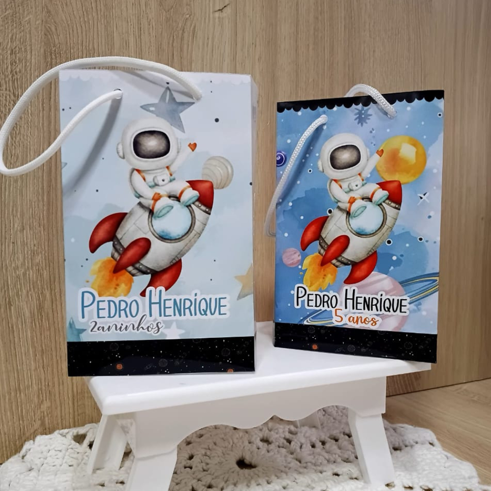 Sacolinha  Personalizada Astronauta  Pegue e Monte | Sacolinha Surpresa Lembrancinha Festa Infantil Espaço Lua foguete