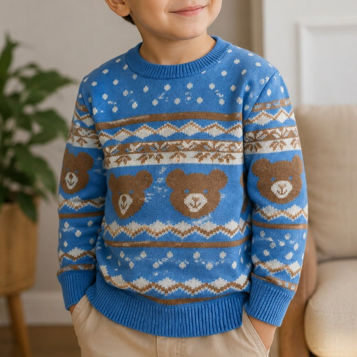 Blusa de Tricot Infantil Masculina Ursinho Inverno Confortável Quentinha Menino