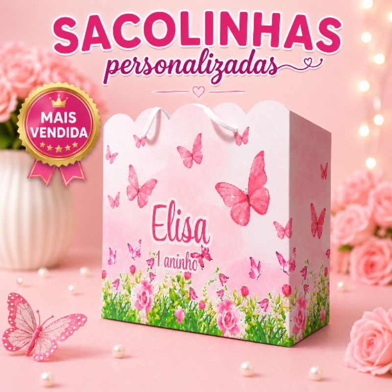 Sacolinhas Personalizadas FESTA JARDIM DAS BORBOLETAS (20x15x7cm)
