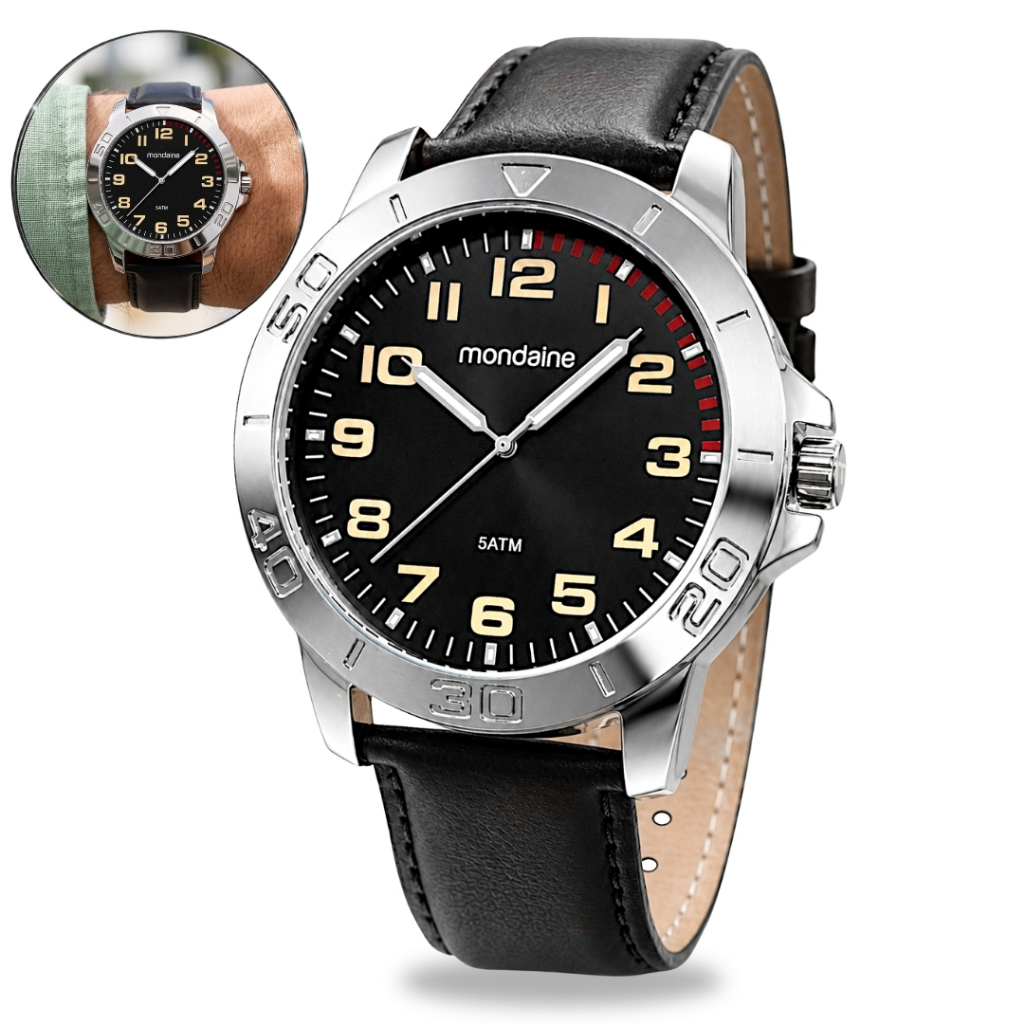 Relógio Mondaine Masculino De Pulso Analógico Quartz Esportivo Casual Pulseira De Couro Sintético A Prova Dágua Original