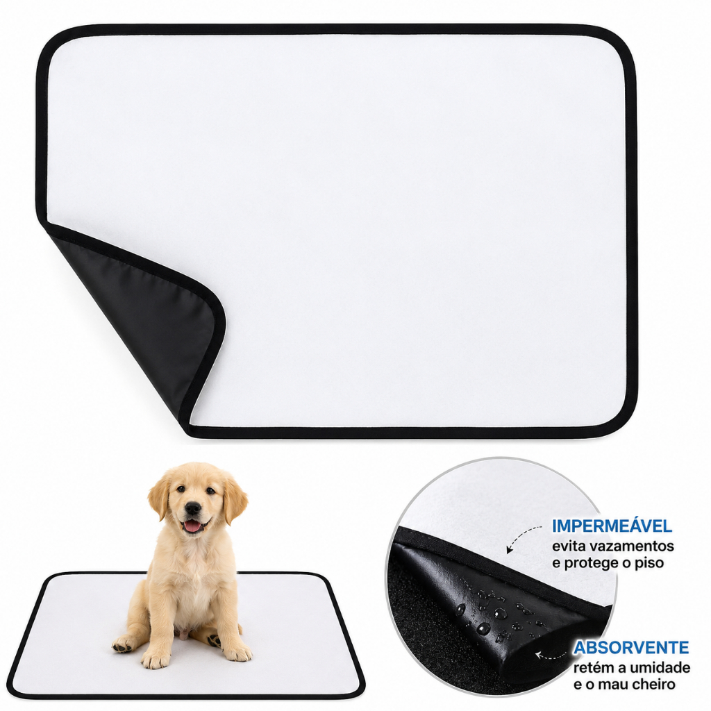 Tapete Higiênico Lavável Sanitário Cães Gatos 70x50cm Super Absorção Impermeável Reutilizável