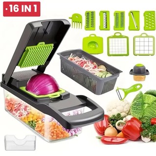 Profissional Multiuso Cozinha Slicer Aço Inox 16 em 1 Fatiador Cortador Ralador De Legume…