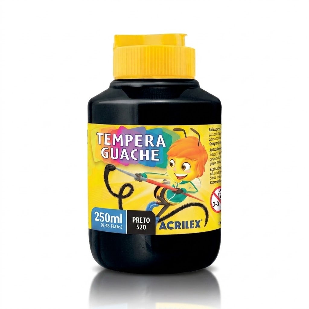Tinta Guache Preto 250ml Acrilex Têmpera Guache Escolar Artística Atóxica Solúvel Em Água