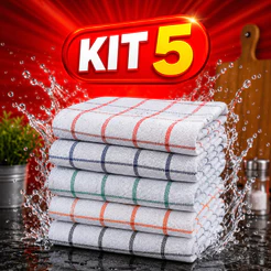 Kit 5 Panos de Prato Copa Xadrez Liso 100% Algodão 40x60 cm