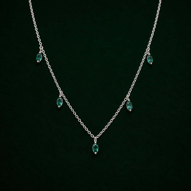 Choker Gotas Verdes em Prata 925 Feminina Elegante