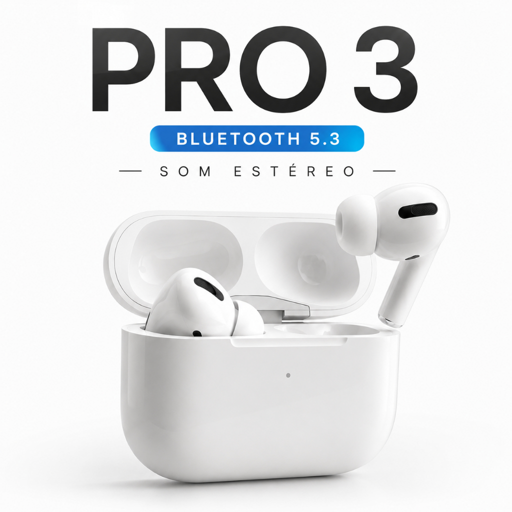Fone Bluetooth PRO 3 Sem Fio TWS Bluetooth 5.3 Touch Controle Estéreo Android iPhone