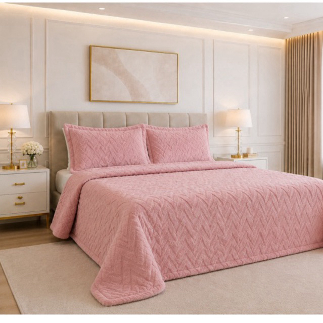 Kit Colcha Cobre Leito aconchego 3 Pçs Manta Casal Queen 240 x 260 Canelada 2 Porta Travesseiro