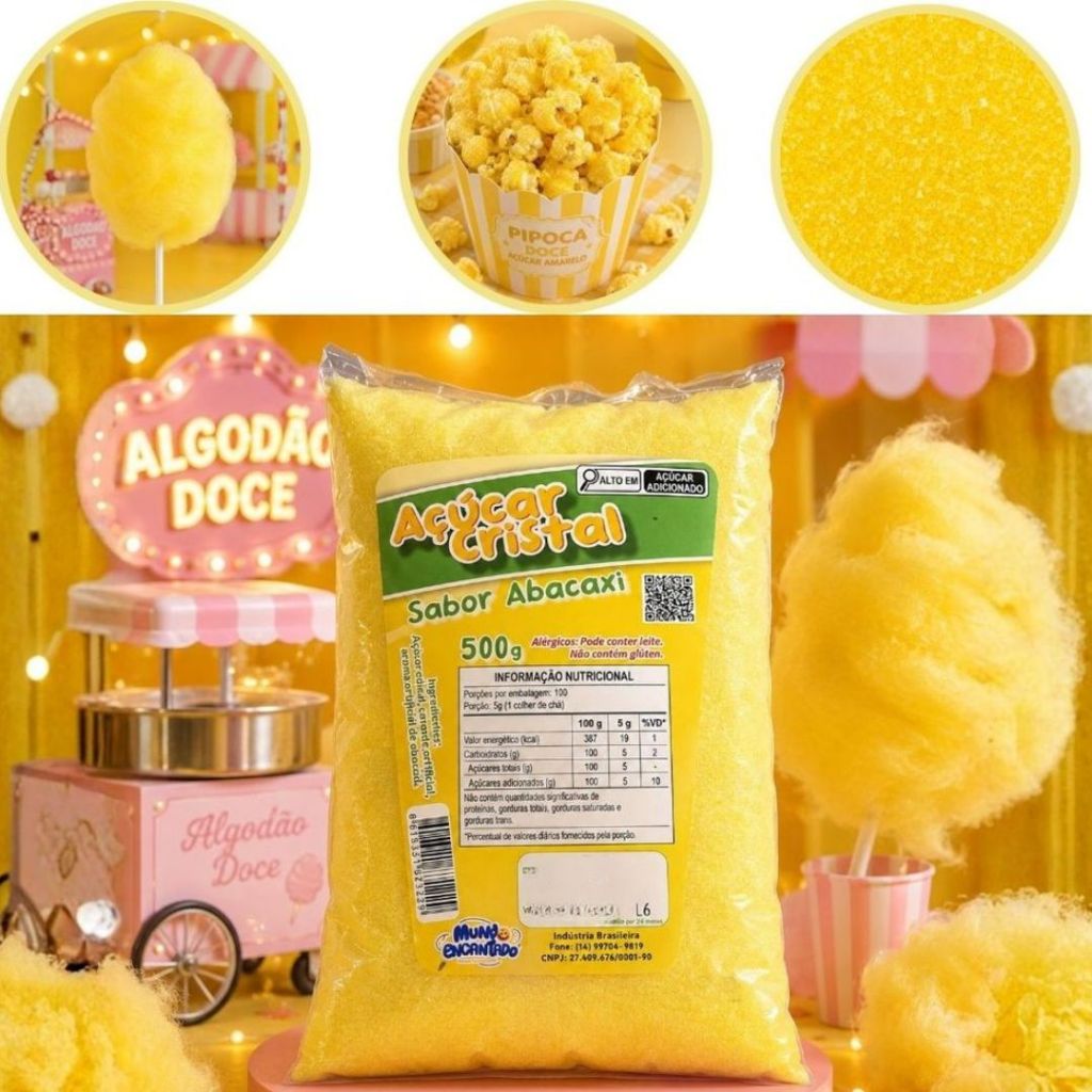 500G~2,5KG AÇÚCAR CRISTAL AROMATIZADO ABACAXI 500G ALGODÃO-DOCE (MUNDO ENCANTADO) CHOCO