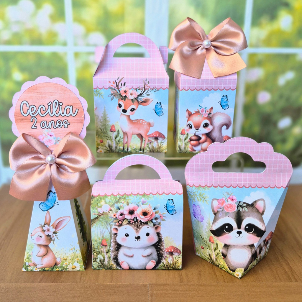 10 a 30 Caixinhas Personalizadas Bosque Encantado kit Lembrancinha Festa Infantil Aniversário Menina