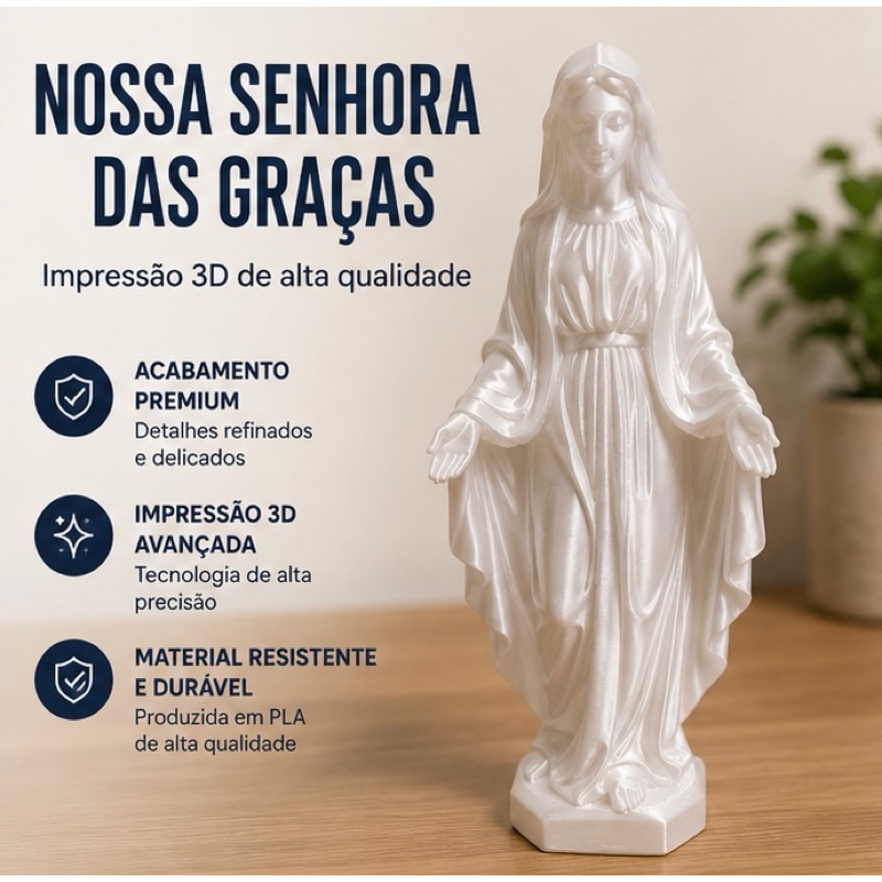 Nossa Senhora das Graças 3D | Imagem Católica Decorativa com Acabamento Premium | Presente Religioso
