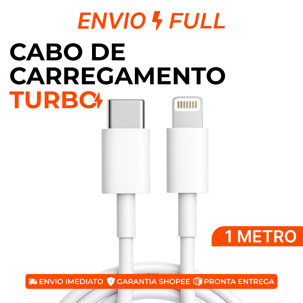 CABO DE CARREGAMENTO TURBO PARA IPHONE 1M APPLE LIGHTNING PARA USB-C