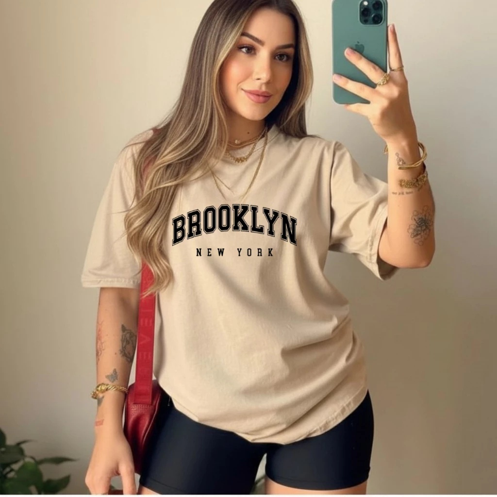 Camiseta Feminina Bege 100% Algodão Fio 30.1 T-Shirt Básica Confortável Blusinha Casual Moda Tendência Envio Imediato