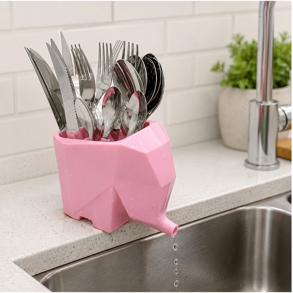 Escorredor de Talheres Elefante Rosa Claro -