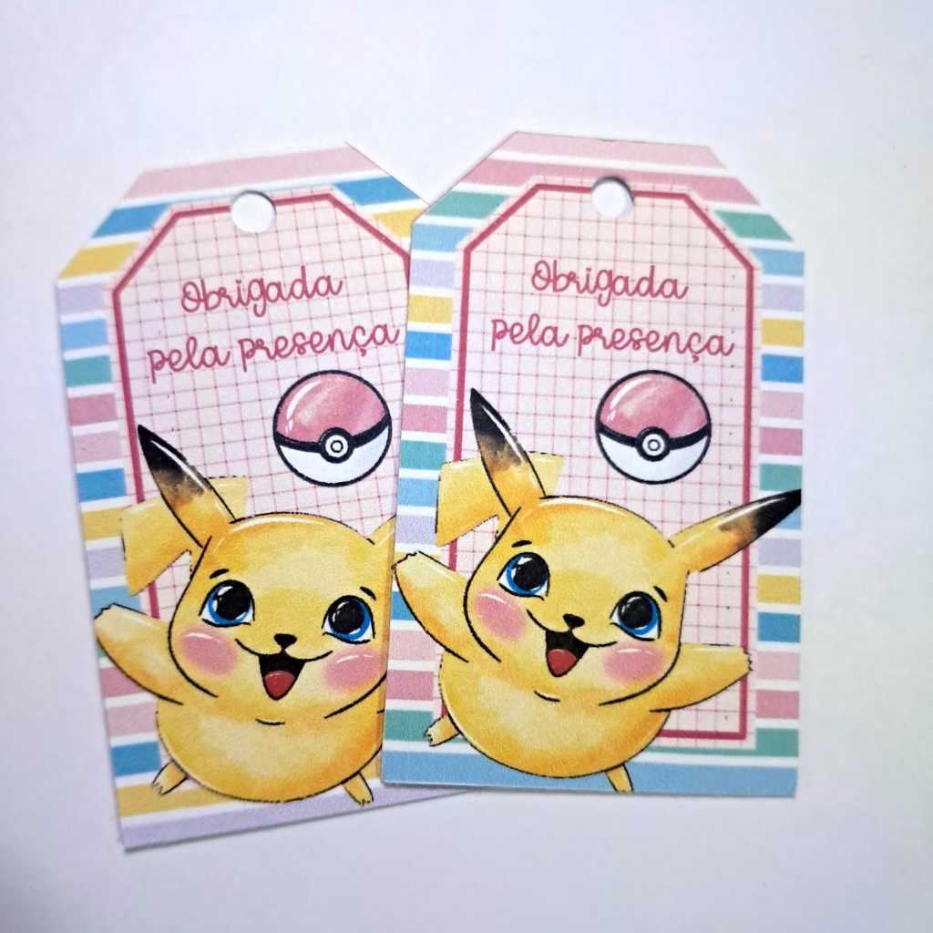Tag De Agradecimento Personalizada Lembrancinha Festa Infantil Chá De Bebê tema Pokemon, Pikachu