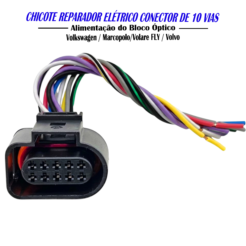 CHICOTE PARA REPARO ELÉTRICO DOS FARÓIS DIANTEIROS CONECTOR DE 10 VIAS