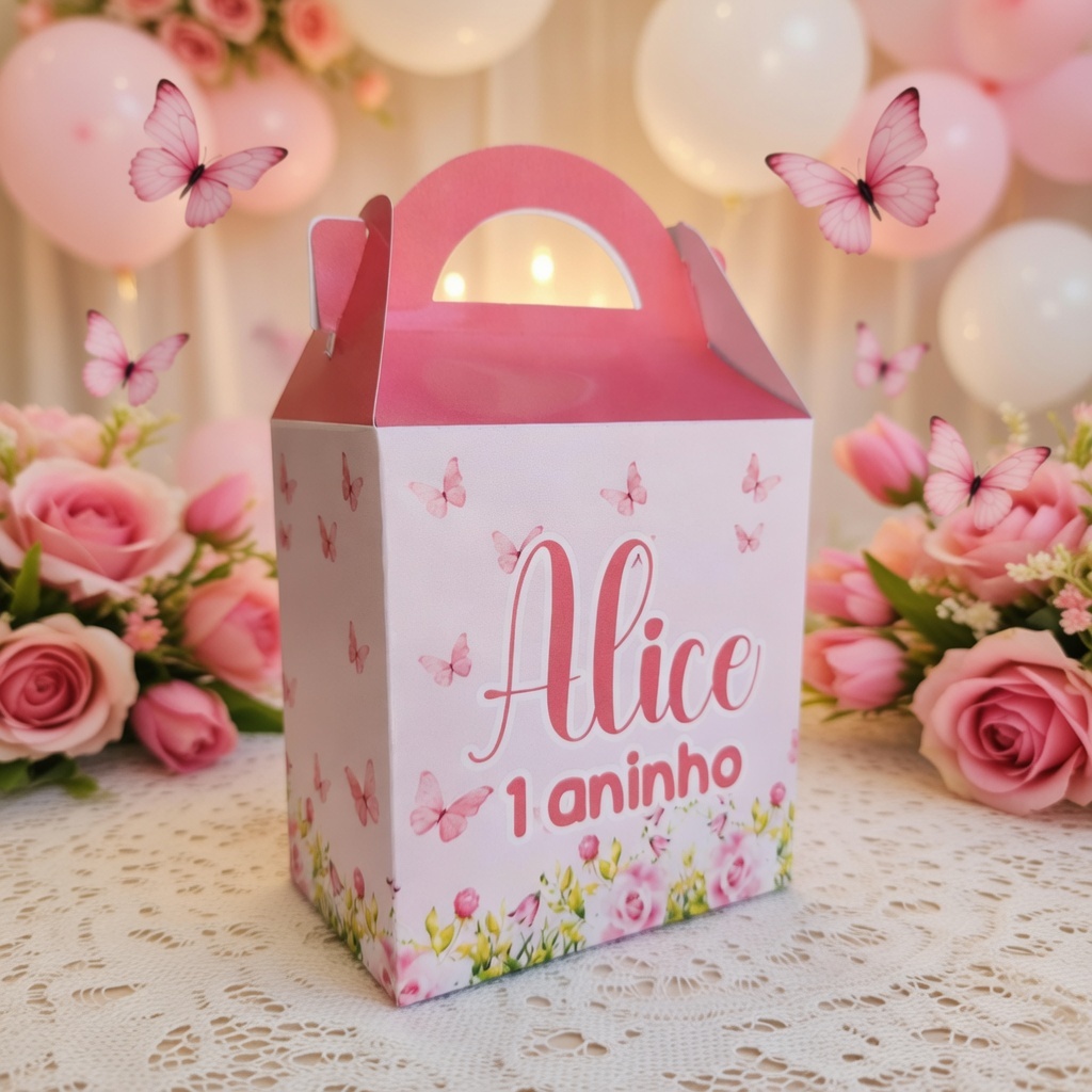 Caixinha Maleta Surpresa Personalizada Jardim Encantado das Borboletas - Lembrancinha Festa Infantil Aniversário