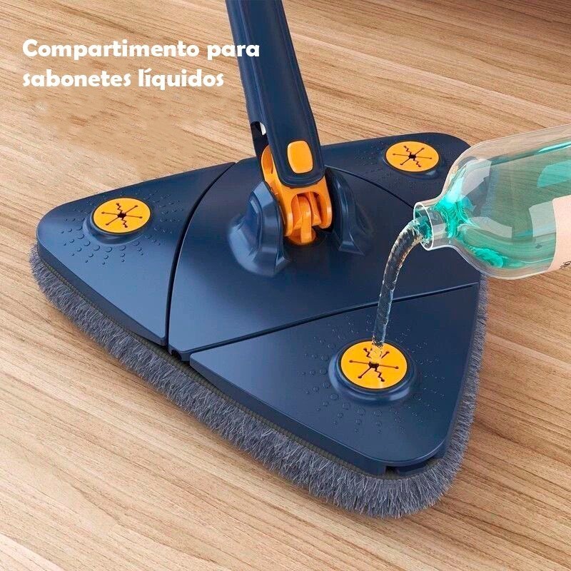 360 Triangular Mop° Noviva with Adjustable Cable 130cm | 25x25cm Base and 2 Microfiber Cloths for Floors and Corners