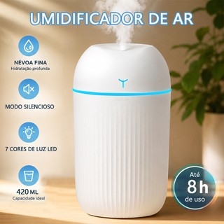 Umidificador De Ar E Aromatizador Para Quarto Humidificador 420ml Luz Led De 7 Cores Com Temporizador 8h