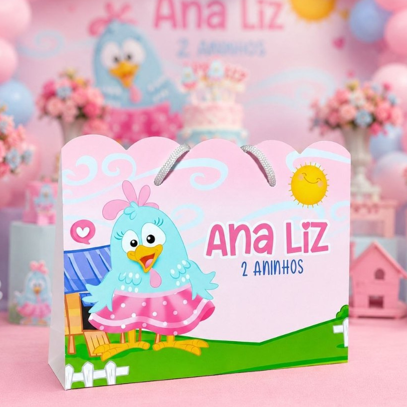 Sacolinha Personalizada Festa Infantil 20x15cm Nuvem Pegue e Monte Lembrancinha GALINHA PINTADINHA CANDY