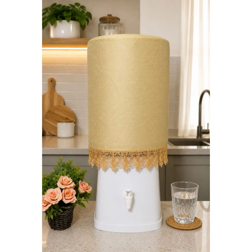 Capa Galão Água 20L Oxford Liso Bege Poliéster com Guipir Decorativa Cozinha