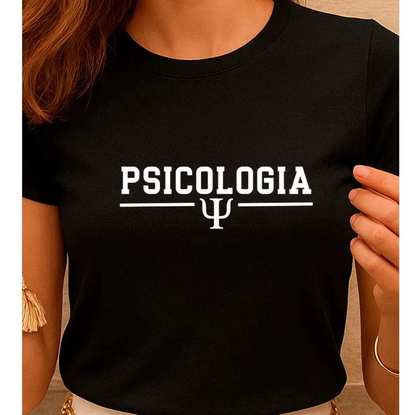 Blusa Feminina Psicologia Baby Look Estampada Faculdade com Brasão Profissão 100% Algodão