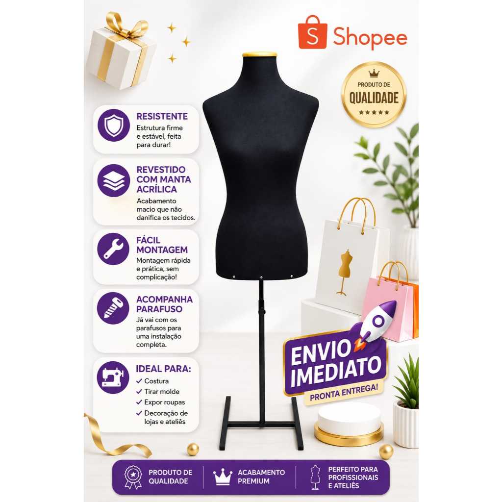 Busto Manequim Feminino com Pedestal H - Moderno e Versátil