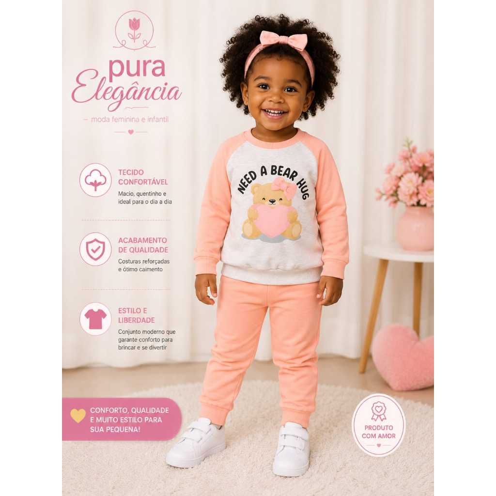 Conjunto Infantil Feminino Duzizo Moletom Estampado e Calça Tamanho 2