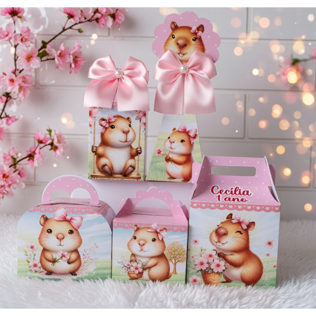 Kit Caixas Personalizadas Capivara – Lembrancinhas para Festa de Aniversário | Caixinhas Personalizadas “Pegue e Monte”.