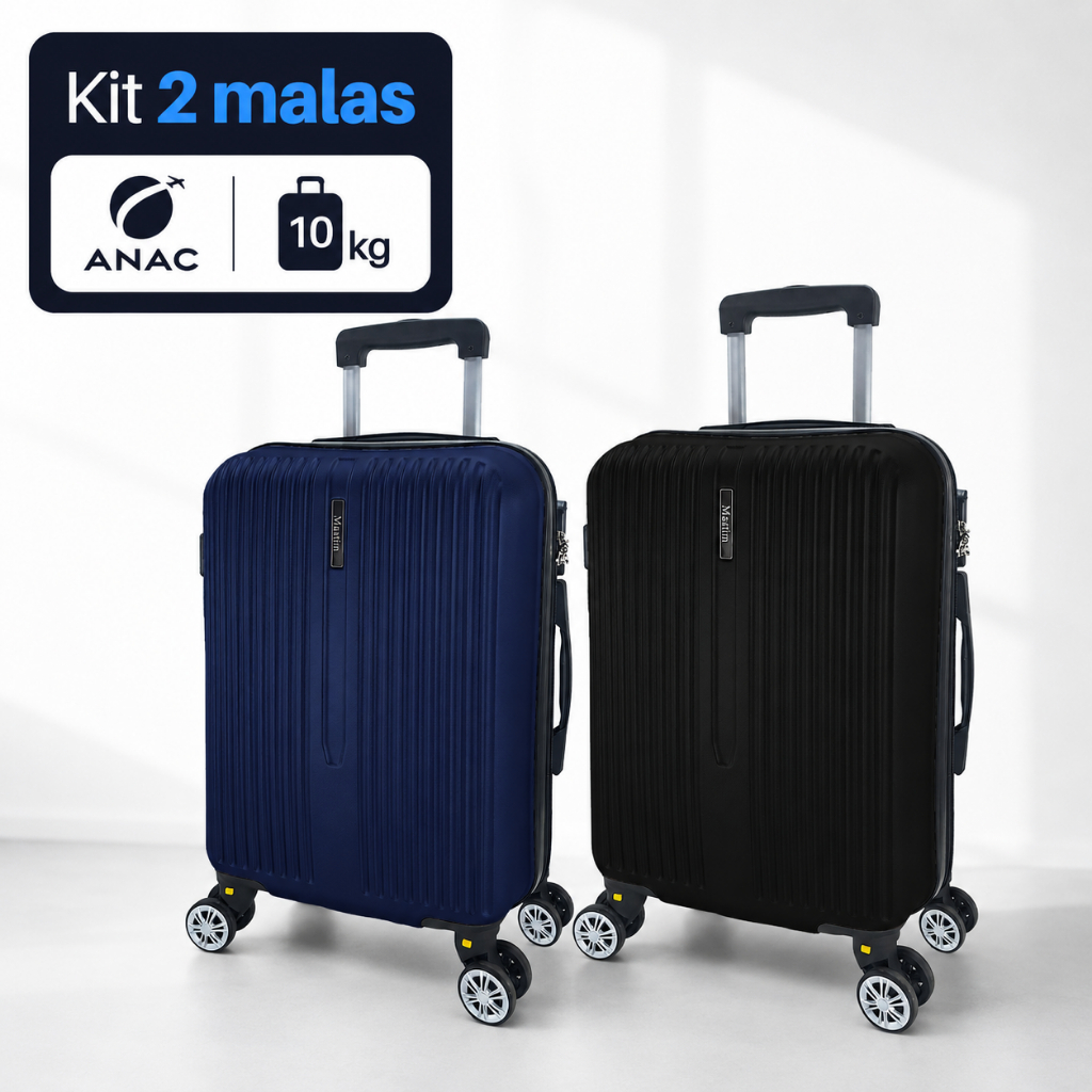 Kit 2 Mala de Viagem 10KG Rodas 360° Removíveis Padrão ANAC
