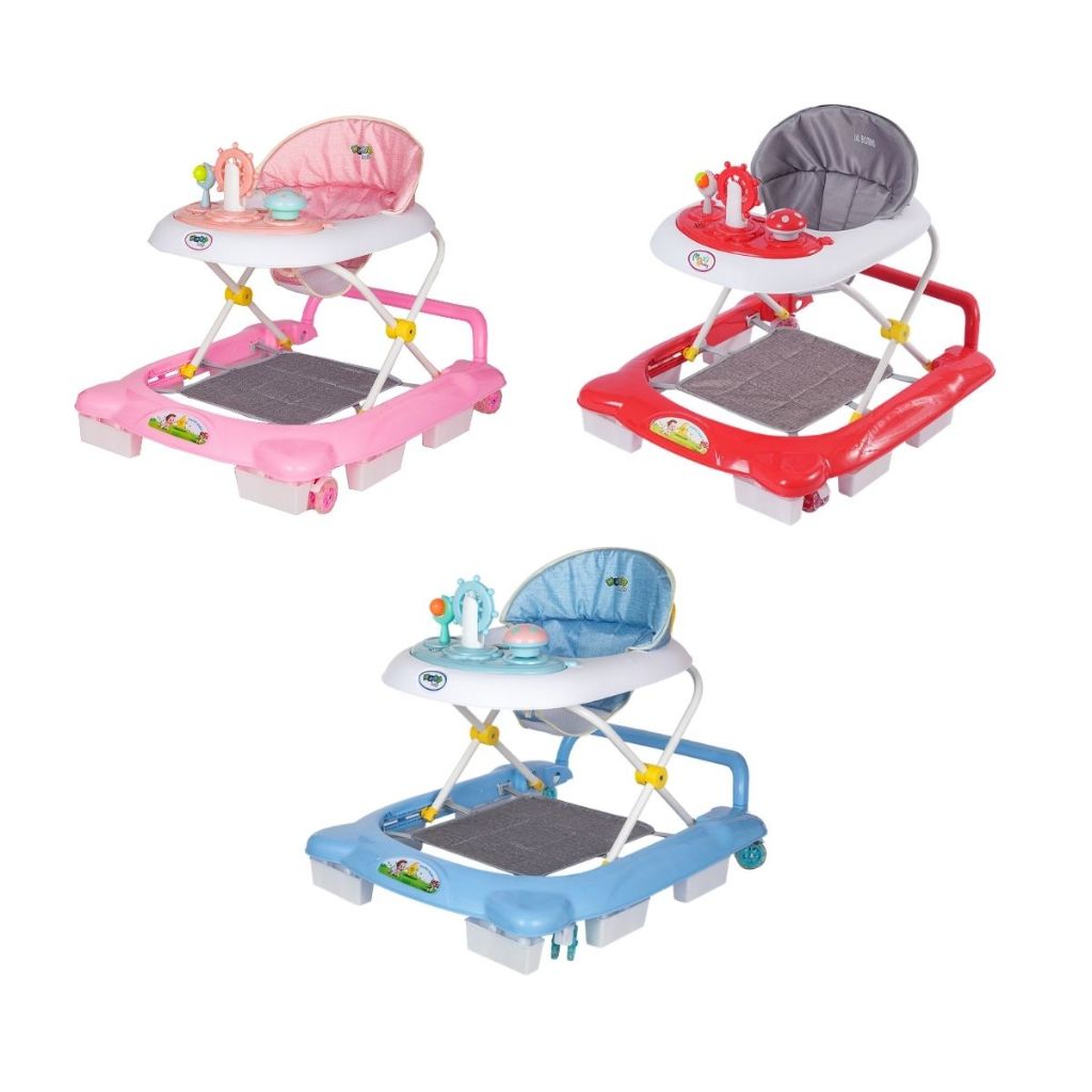 Andador Infantil Musical Bebe La Bamba Ajustavel Bandeja Som com Rodas Azul Rosa Maxi Baby