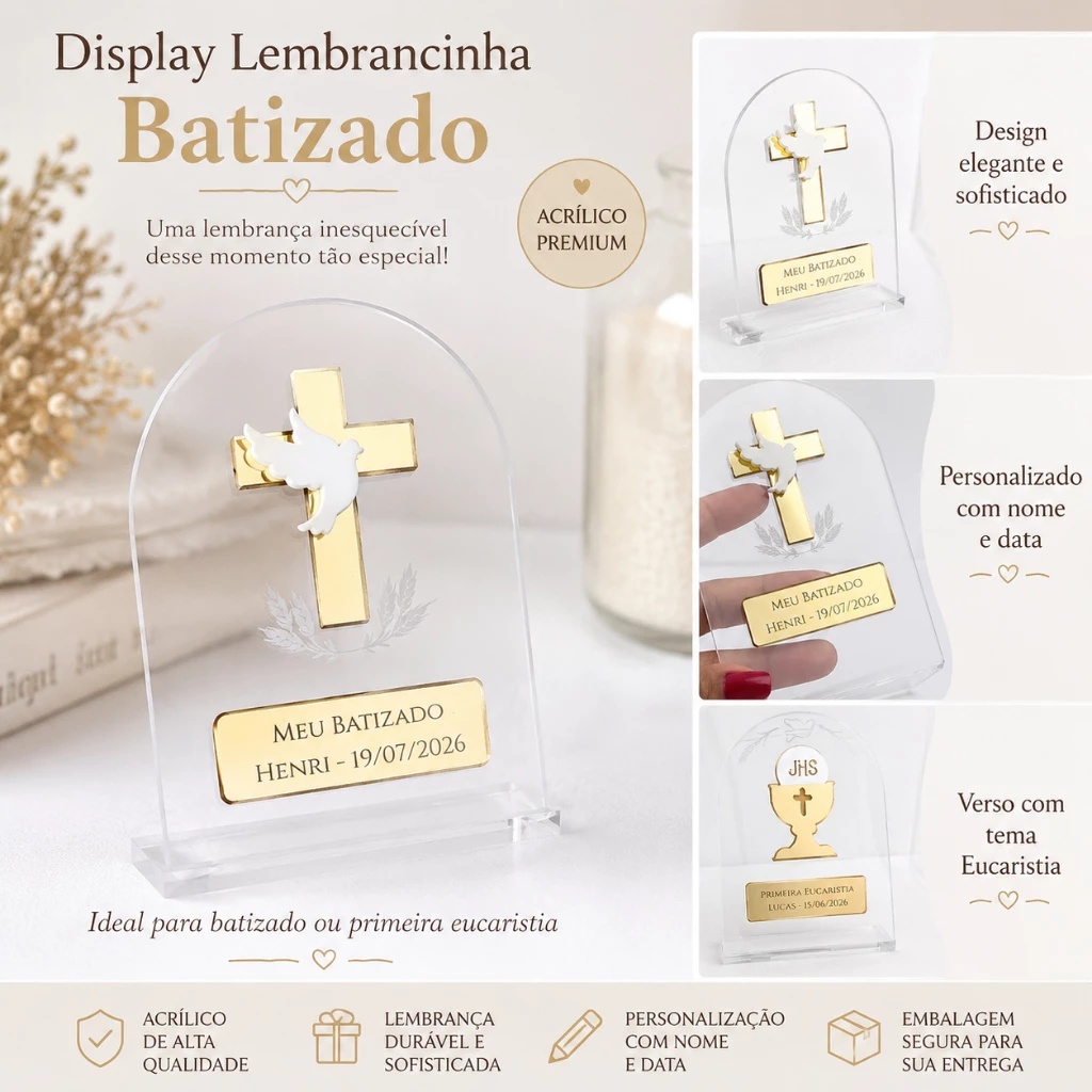 KIT 5 Lembrancinha Batizado/Batismo/Primeira Eucaristia/Primeira comunhão PERSONALIZADA