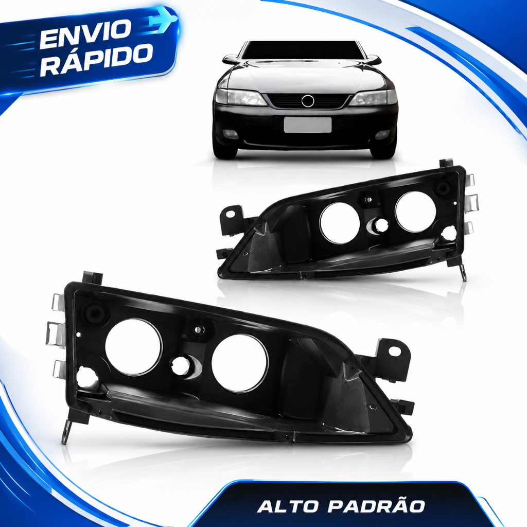 Par Carcaça de Farol Vectra 2000 a 2005 Preta Foco Duplo Direito + Esquerdo