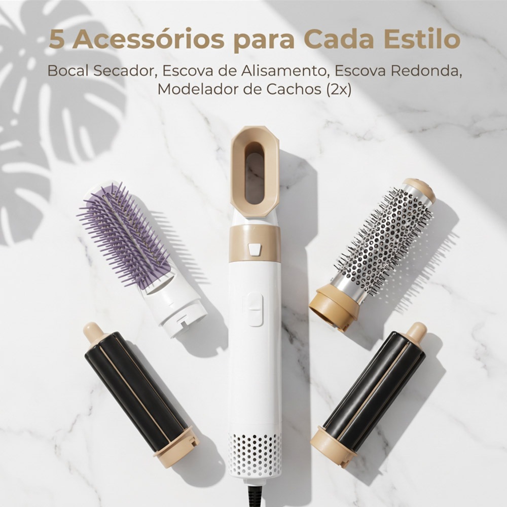 5 em 1 Escova Secadora Ar Quente Modelador de Cabelo Pente Multifuncional Com Acessórios Removíveis
