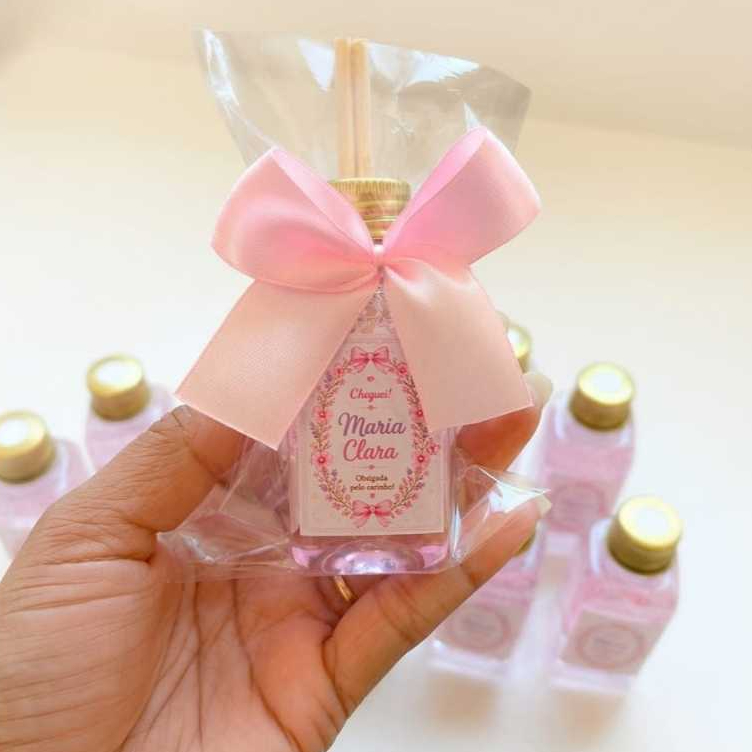 Kit 10 Lembrancinhas Personalizadas Mini Difusor Aromatizador Festa Infantil Casamento Maternidade Chá Revelação e Bebê