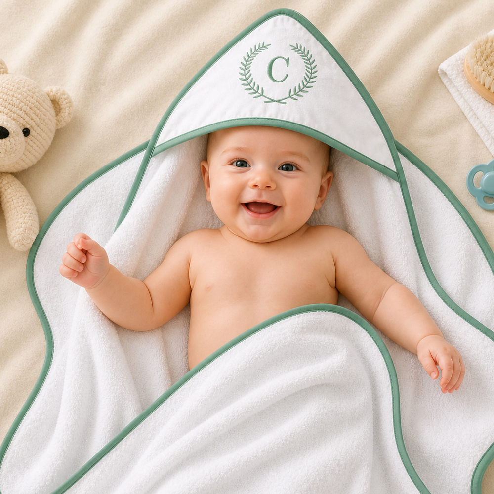 Toalha Bebê Personalizada com Inicial 100% Algodão com Capuz Saída Maternidade Menino Menina