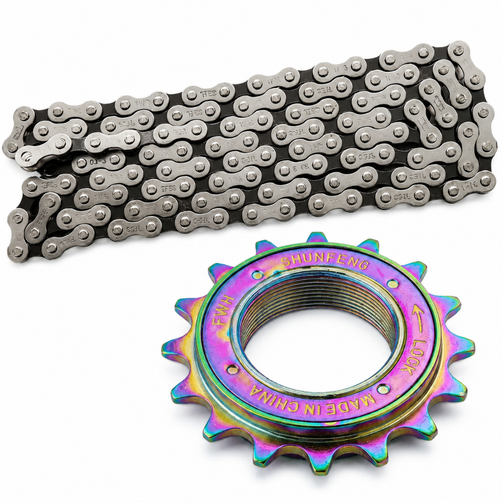 Catraca Roda Livre 18 Dentes Camaleão Esferada Bmx Rainbow + Corrente Bike Sem Marcha 1 Velocidade 114 Elos Bicicleta