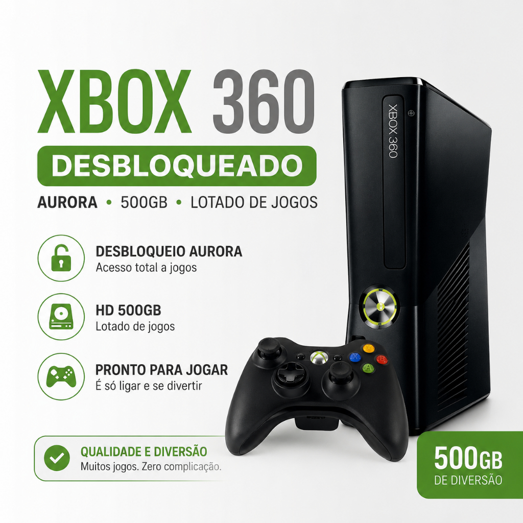 Xbox 360 + HD Lotado de Jogos