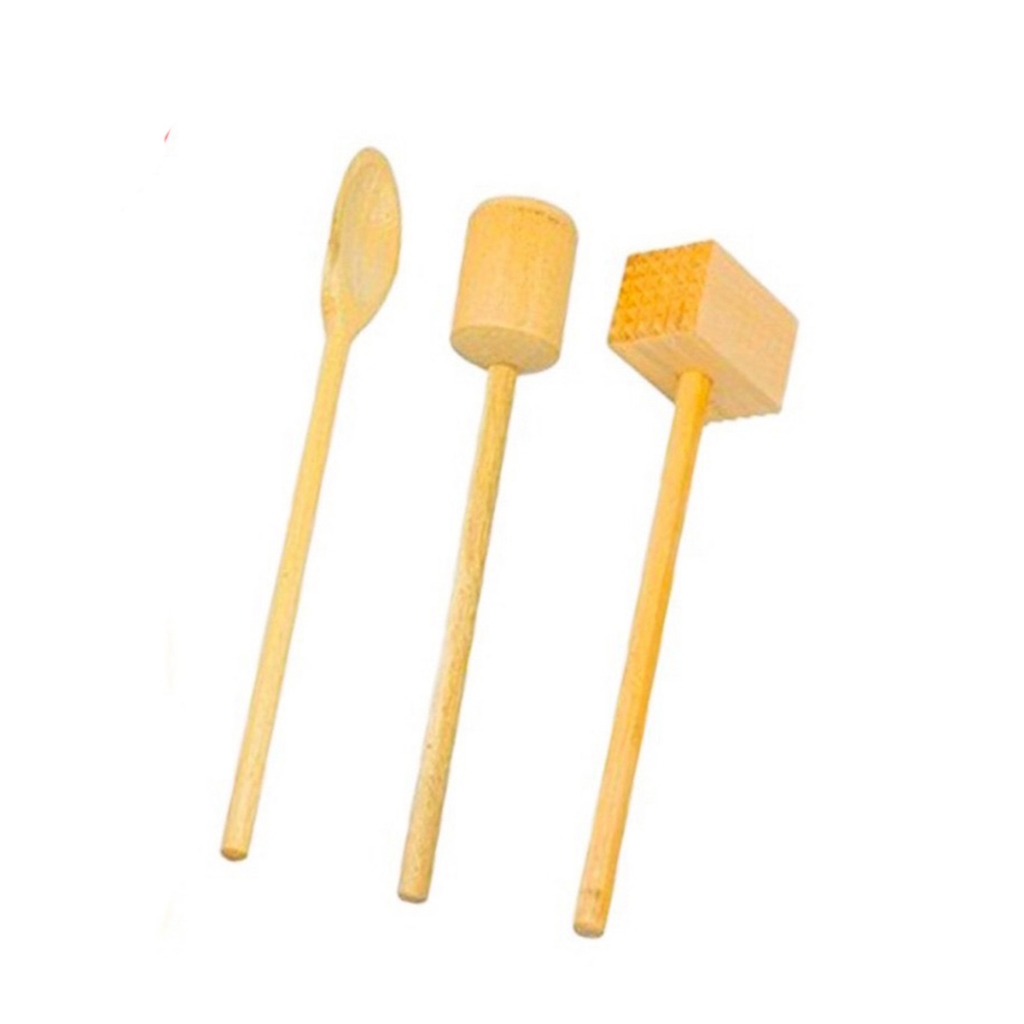 0FERTA 7.7 KIT Cozinha 3 peças de Madeira ( Colher, soquete, bate bife) Natural Cozinha